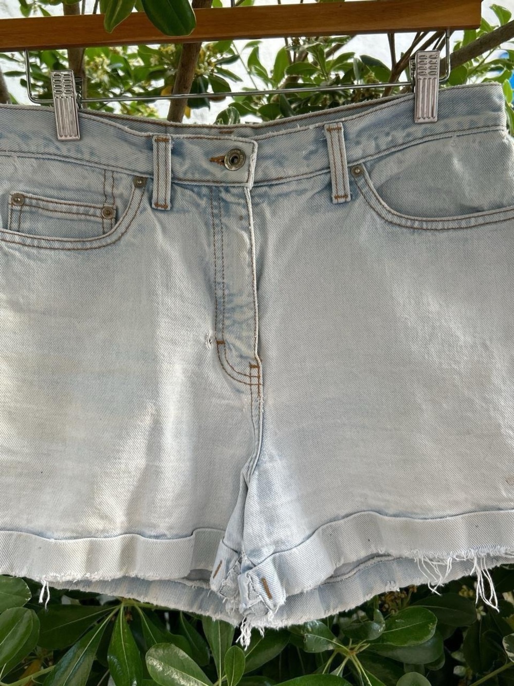 Vintage Y2K AT Denim Light Wash High Waist Cutoff Jean Shorts Size 10
